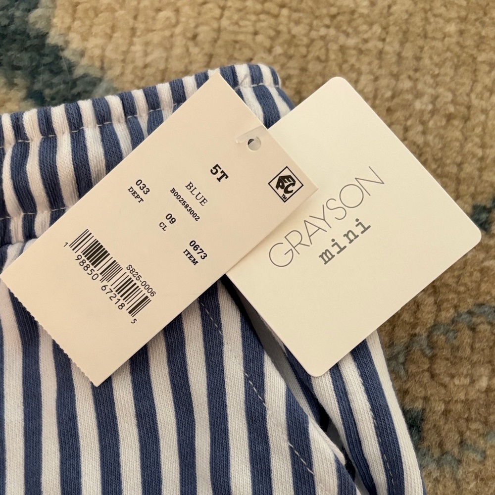 Kids Blue & White Striped Drawstring Shorts - Picture 2 of 3